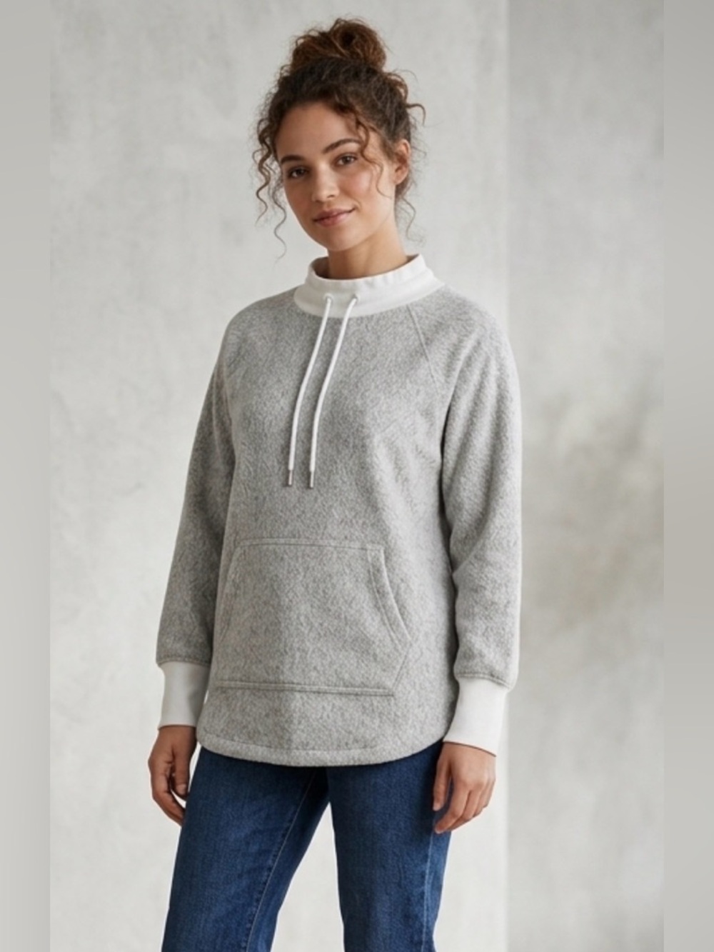 Lou & Grey Soft Knit Pullover in Gray & Cream Size XXS Oversized